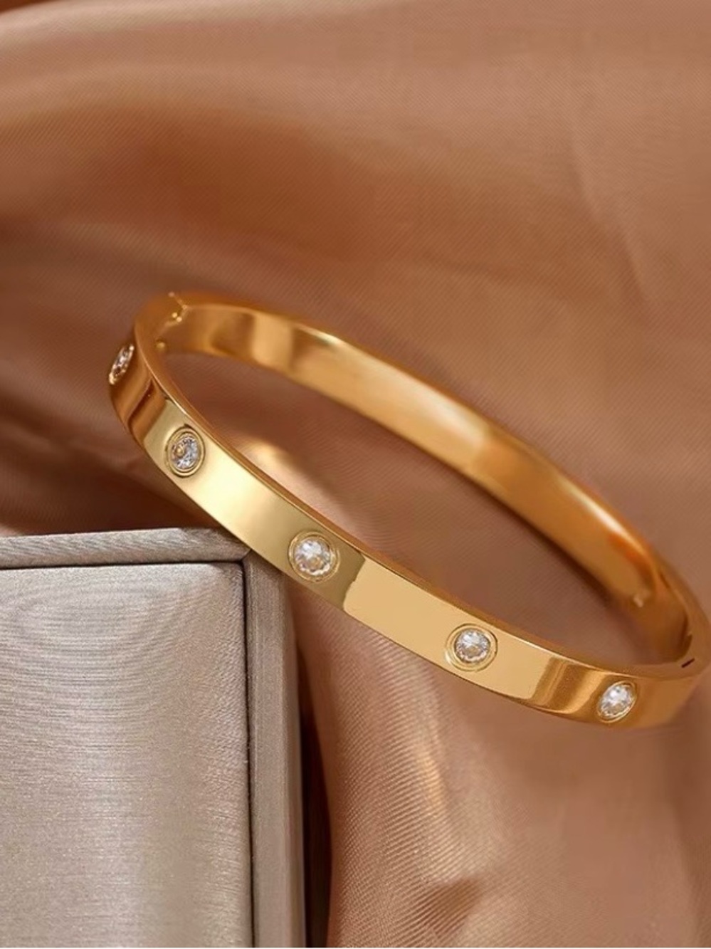 Gold-Plated Crystal Accent Women's Bangle Bracelet